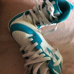 Kids Teal and White High-Top Sneakers